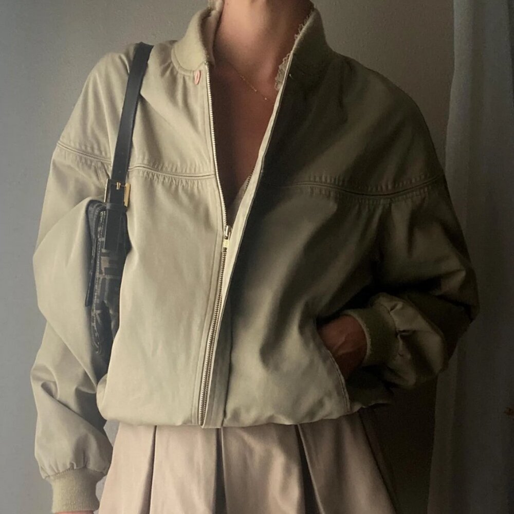 Vintage Oversized Beige Chore Bomber Jacket